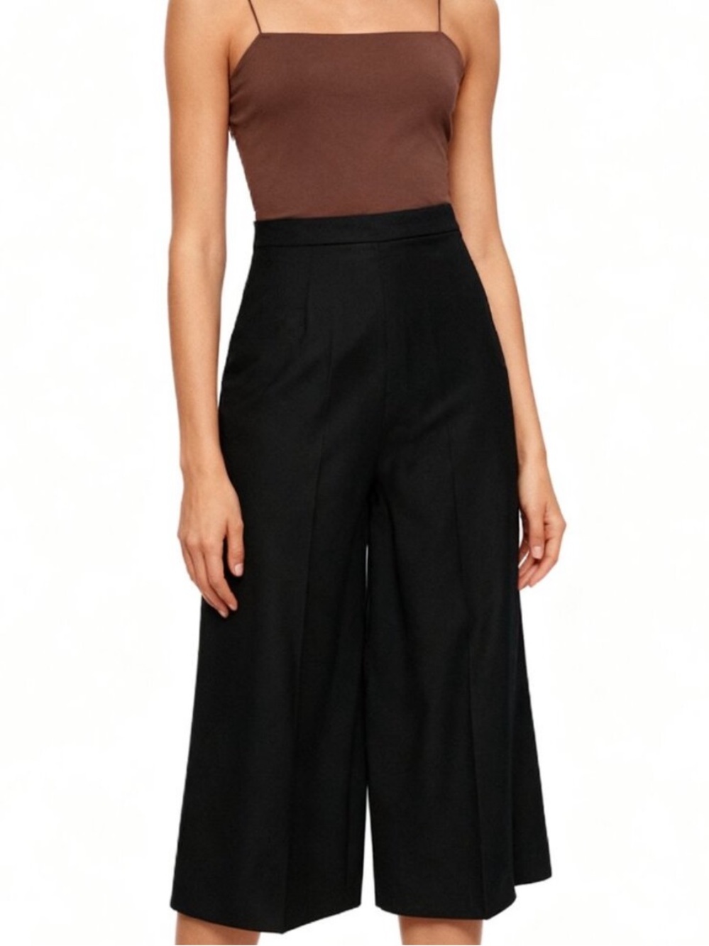8 By Yoox NWOT Black Viscose Cropped Wide Leg Minimalist Trousers Pants US 6